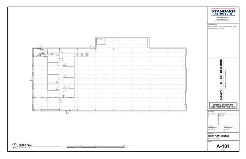 The same floor plan with the roof framing shown as dashed lines, an 11×17 A-101 sheet.